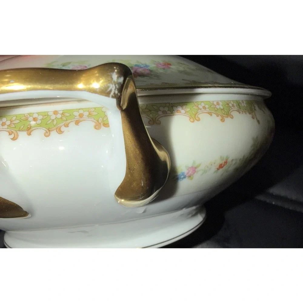 Vintage Noritake Japan Covered Serving Bowl Floral Gold 11.5” (1918-1921) N44